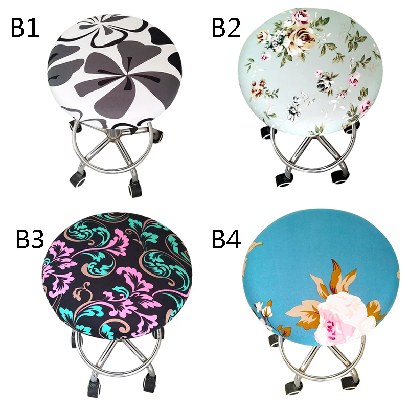 

Round Floral Printed Stool Cover Home Bar Office Meeting Seat Polyester Slipcover Four Seasons Seat Elastic Round Chair cover