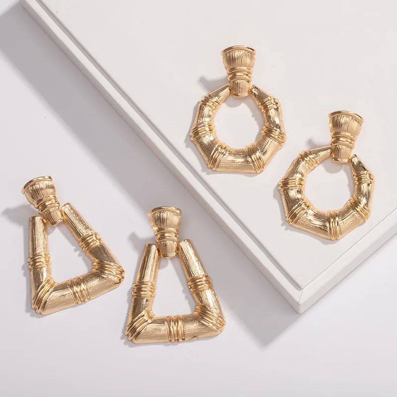 

2021 New Jewelry Retro Exaggerated Bamboo Earring Geometric Triangle Round Earrings for Women Gothic Luxury Jewelry