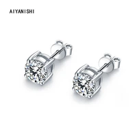 aiyanishi classic round cut women stud earrings 925 sterling silver stud earrings wedding jewelry nscd earrings for girl 3 10mm