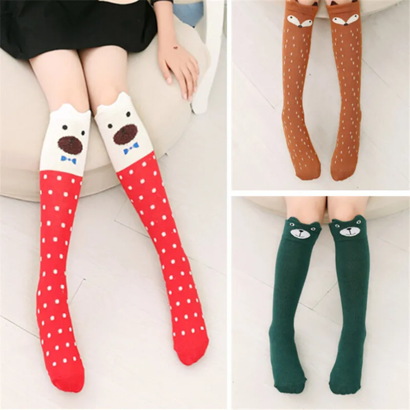 Cotton Cartoon Children's Baby Fox Socks With Bear Knee Highs Long Cute Infantil Kids for Girls kniekousen 3-12 Years old 1pcs