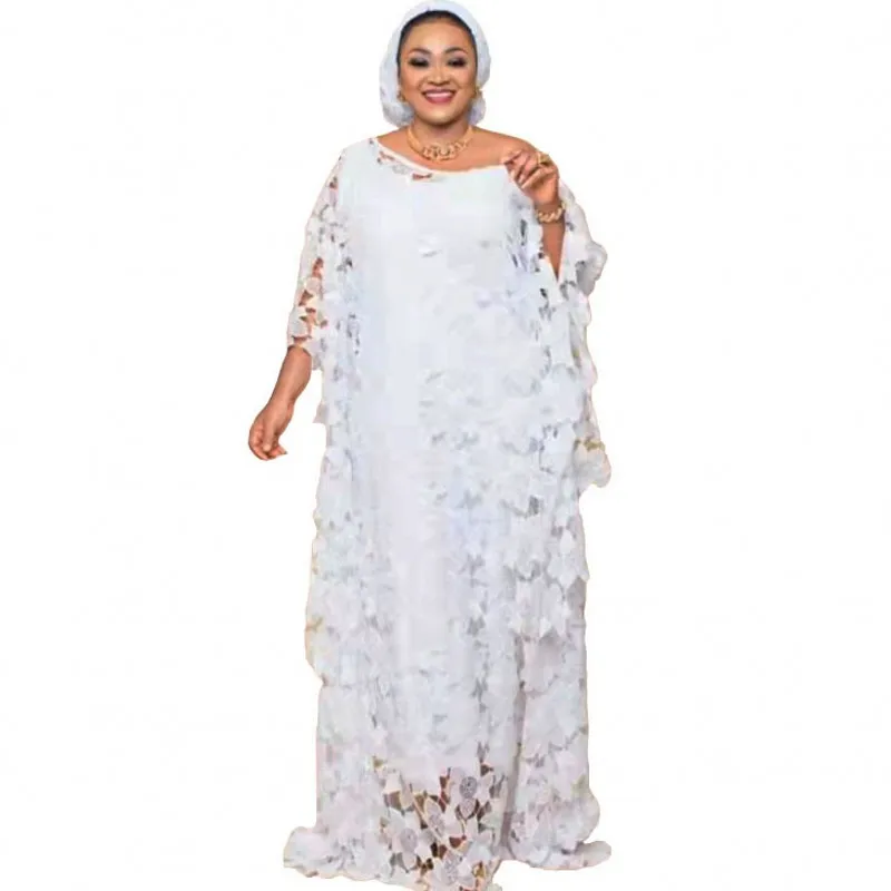 Женское кружевное платье-макси, белое свободное платье в мусульманском стиле, с вырезами крючком, весна 2022
