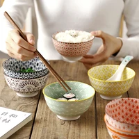 japanese style 4 5inch rice bowl ceramic underglaze color high legged thick bowl european simple household noodles soup bowl