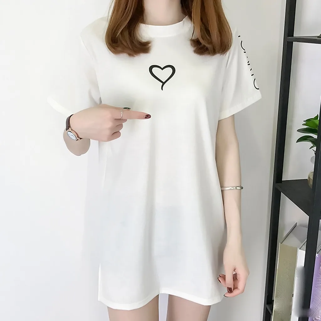 

Платье-футболка женское в Корейском стиле, Короткое мини-платье с принтом в стиле Харадзюку, с круглым вырезом, для студенток, большие разме...