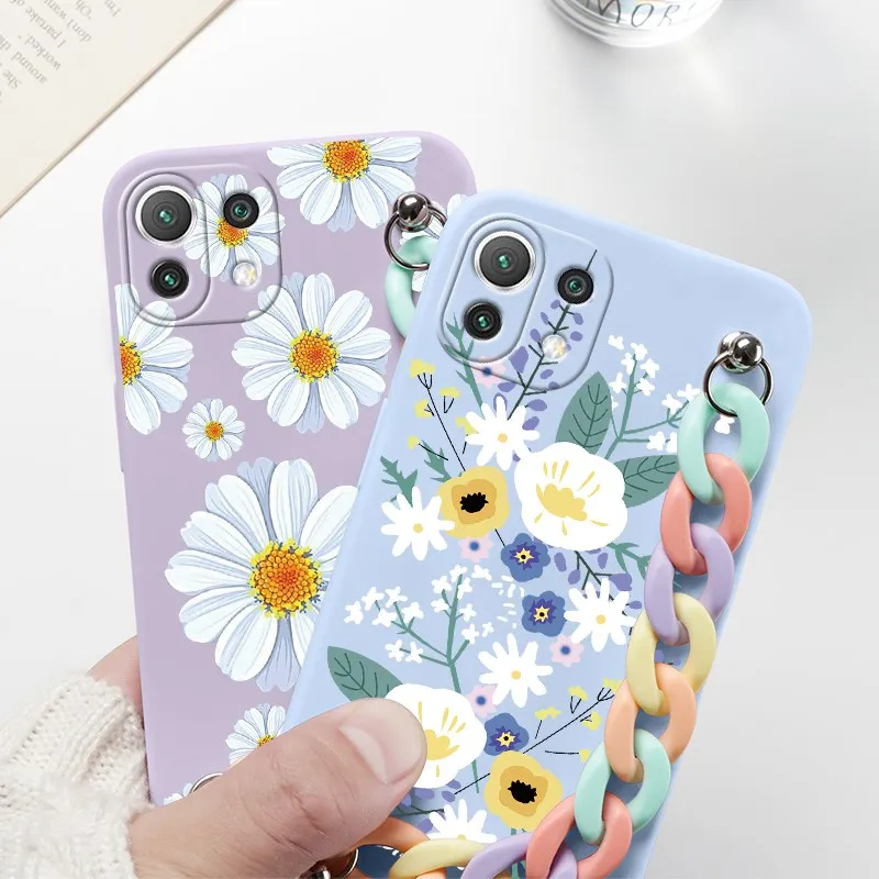 Чехол с ремешком на запястье и цепочкой для Xiaomi Mi 11 Lite 5G NE 6 55 &quot мягкий