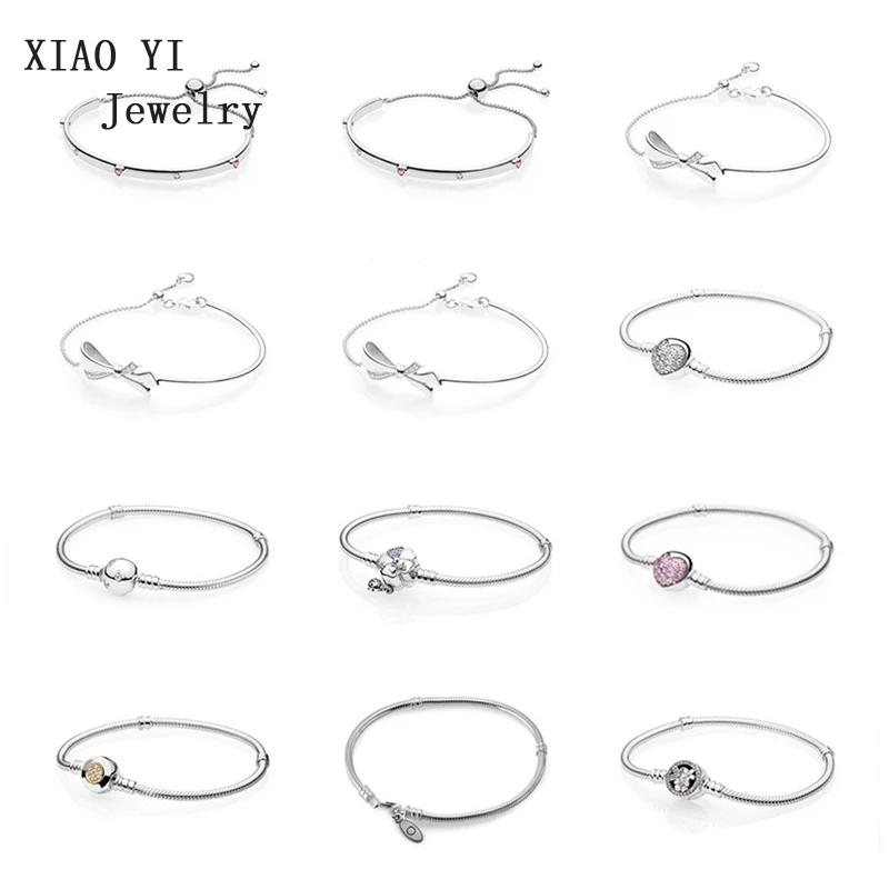 XIAOYI стерлингового серебра 925 пробы, фирменный блестящий браслет в форме сердца, в Пандоре, различные варианты цвета и размеры