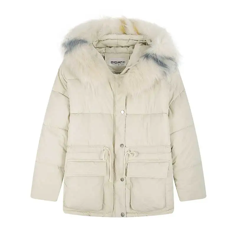 Зимнее пуховое пальто с капюшоном и меховым воротником длинная теплая Женская