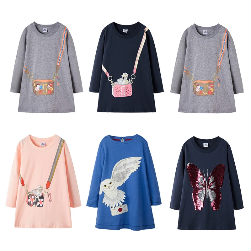 

2020 Spring Girls Dress Cotton Print Long-Sleeved A-Line Girl Dresses Solid Color Casual Children'S Clothing Girls