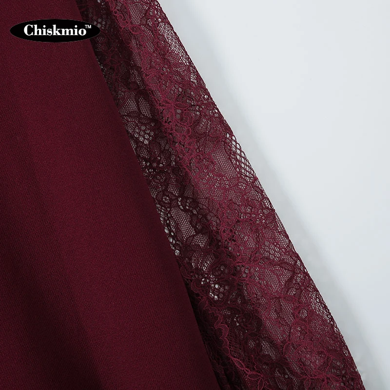 

Patchwork Lace Long-Sleeved Knitted Sweater Women Cloting V-Neck Slim Solid Loose Tops Ladies Clothes Casual Pullover Blouse