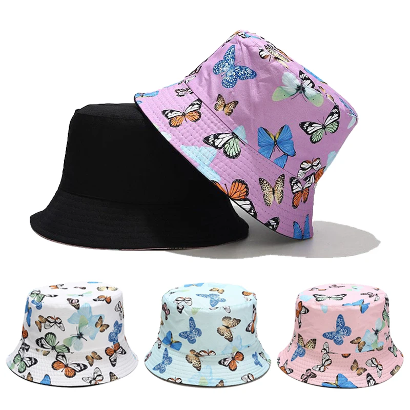 

Fashion Double-sided Wearing Bucket Hat Men Women Butterfly Print Reversible Fisherman Hat Summer Panama Cap Sun Fishing Gorros