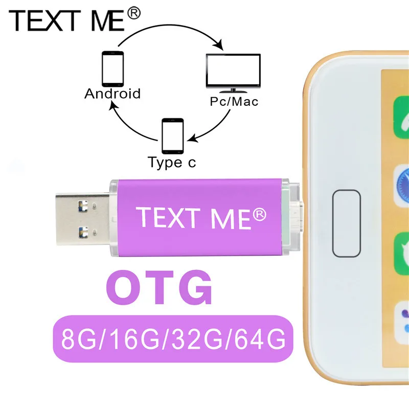 TEXT ME OTG USB2.0 64 Гб USB флешка usb 2 0 флеш накопитель 4 ГБ 8 16 32 usb2.0 Флешка 3 в 1 Type c|USB