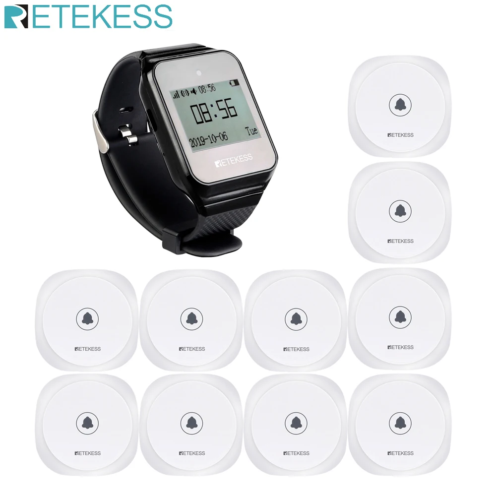 Беспроводной пейджер Retekess TD108 часы Weceiver + 10 шт. кнопка вызова TD017 система официанта передатчик для ресторана