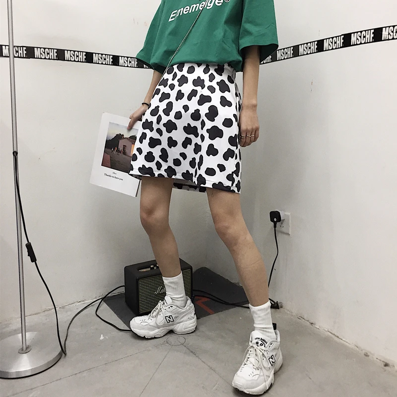 Юбка женская трапециевидная с принтом коровы корейский стиль Харадзюку