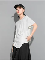 ladies short sleeve t shirt summer new personality stitching irregular design solid color pleated large size half sleeve