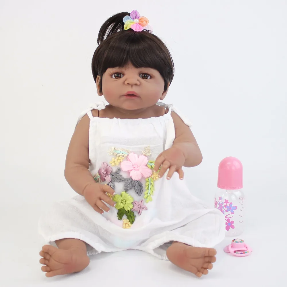 55 см полный силиконовый корпус Reborn Baby Doll черная кожа новорожденных живой Bebe кукла