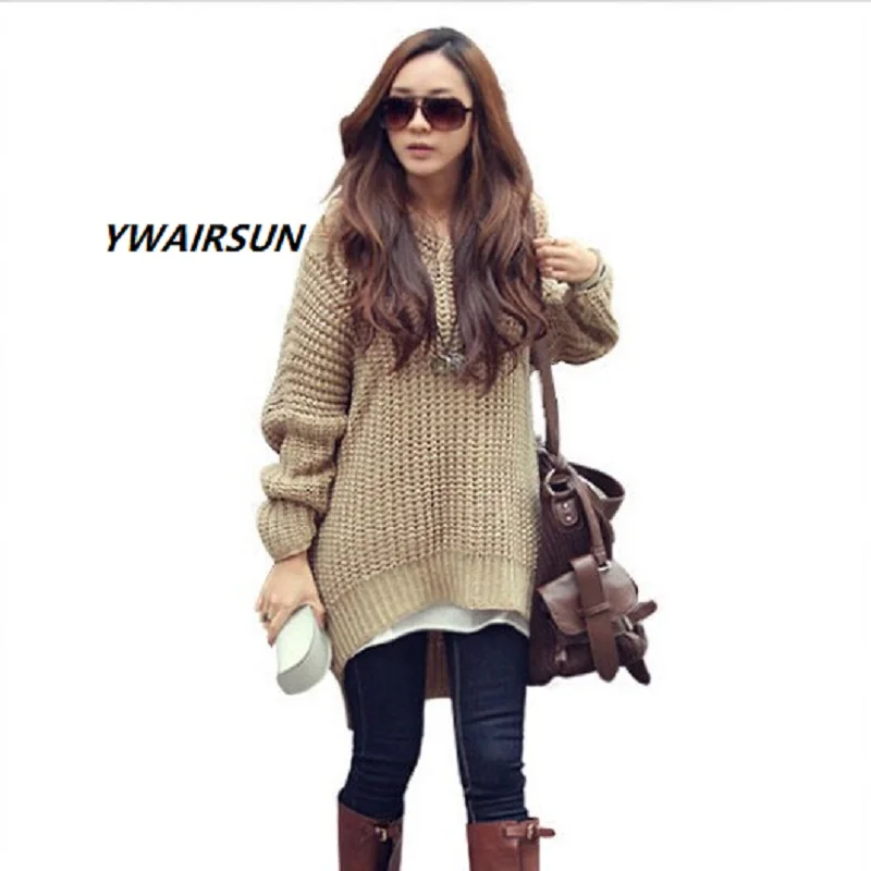 

YWAIRSUNtrade loose large size women's spring and autumn clothing bat-shaped irregular hem long section pullover hooded sweater