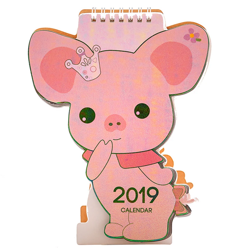

Cute Flamingo Pig Laser Calendar Mini Table Desktop Agenda Organizer Daily Schedule Planner 2018.10~2019.12 Calendar