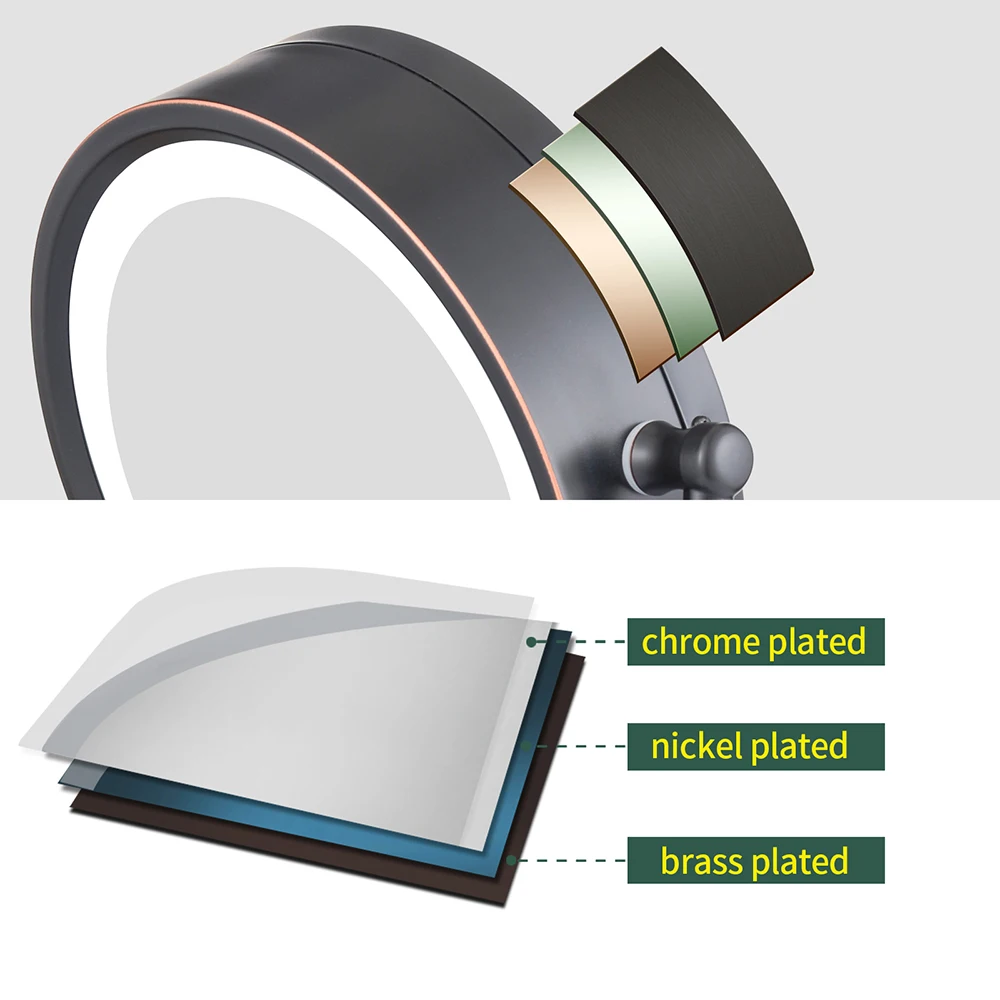 Зеркало настольное с двусторонней светящейся поверхностью для макияжа GURUN, диаметр 8,5 дюйма, отделка маслом, бронзовый цвет, увеличение 5/7/10 раз, на подставке.