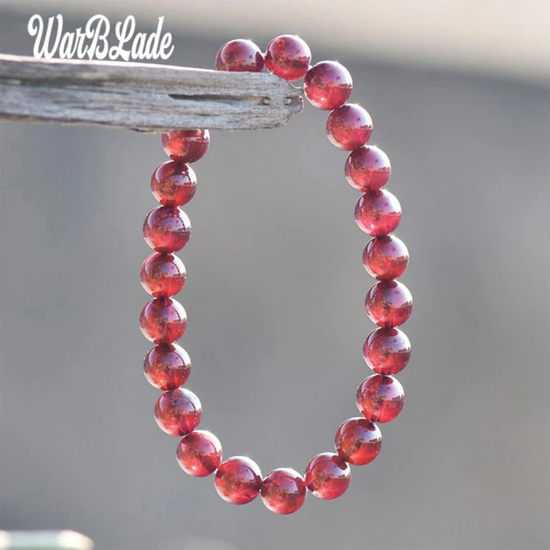 

WarBLade Fashion 6mm-9mm Natural Stone 3A Starlight Garnet Bracelet Charm Garnet Beads Bracelet Bangles For Women Jewelry Gift
