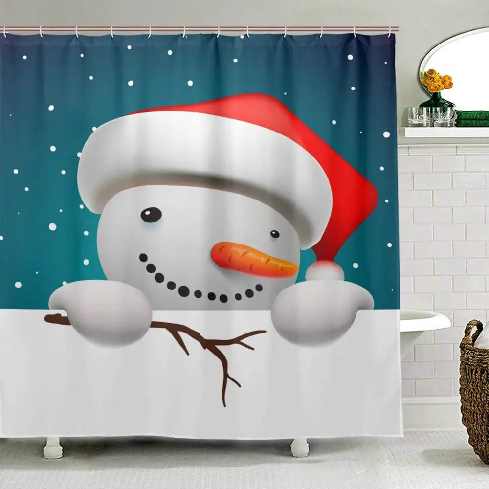 

Водонепроницаемая полиэфирная ткань 3D Рождественская шторка для ванной комнаты занавеска Снеговик занавески для душа