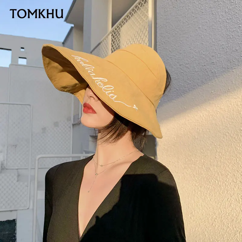 Spring Summer Visors Cap Wide Brimmed Sun Hats Sun Shade Protection Breathable for Outdoors Beach Empty Top Bucket Hat for Women