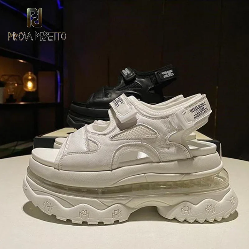 

Black thick-soled sandals summer new style air cushion casual personality sports increase white trend Rome old sandals