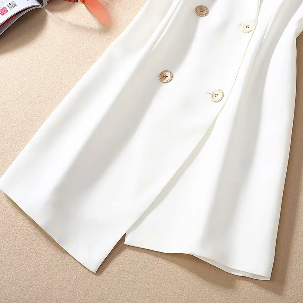 

Blazer Dress 2020 Summer Style Women Notched Collar Double Breasted Sleeveless Slim Fitted Asymmetrical Sexy White Dress OL