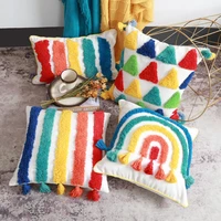 tufting rainbow throw decorative pillows case moroccan style hand embroidered cushion cover set home sofa pillowcase decor