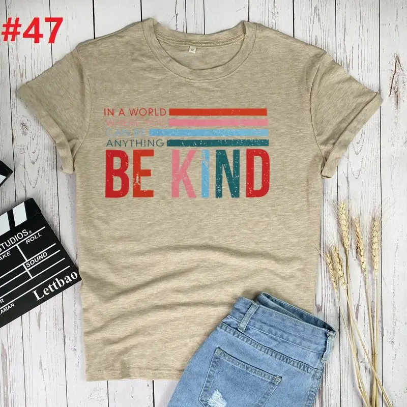

Be Kind T-shirts Women Graphic Tees Harajuku Aesthetic Clothes Vintage Woman Tshirts Printing Funny Women T-shirt Harajuku