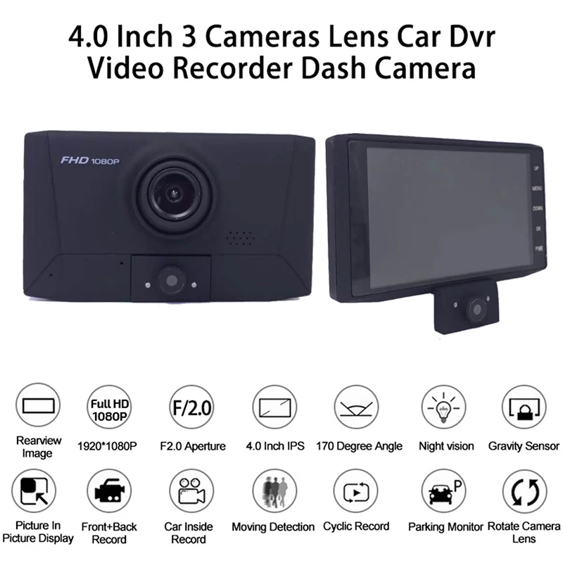 Новинка 2019 Автомобильный видеорегистратор 3 объектива камеры 4 0 дюймов авто