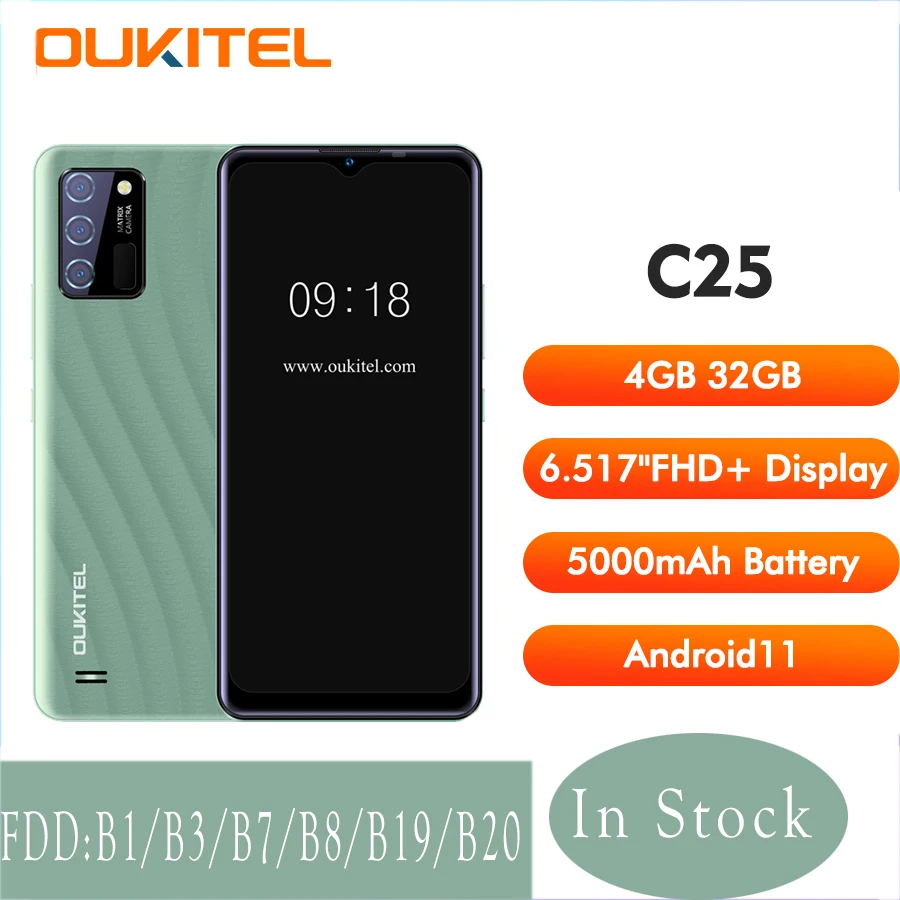 Oukitel C25 смартфон 5000 мАч Android11 4 Гб + 32 Гб мобильный телефон 6,517 
