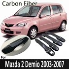 Черное углеродное волокно для Mazda 2 Demio DY Mazda2 2003 2004 2005 2006 2007, наклейка на дверную ручку, декоративные автомобильные аксессуары