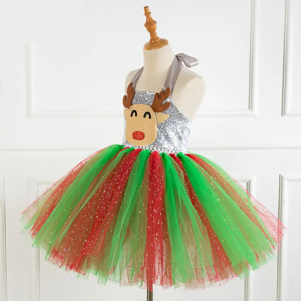 Sequins Deer Tutu Dress Halloween Costume For Girls Kids Birthday Party Children Cosplay Animal Sika Up Clothes | Тематическая