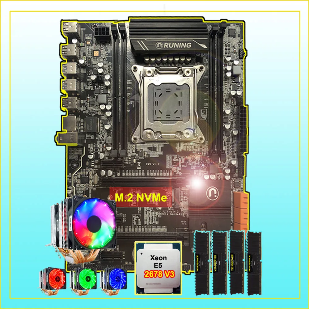 melhor Placa-mãe Com Desconto, Placa Mãe Com Slot M.2 Para Corrida X99 LGA2011-3 Com Cpu Intel Xeon 2678 V3 Cooler Ram 64g (4*16g) Ddr4 2400