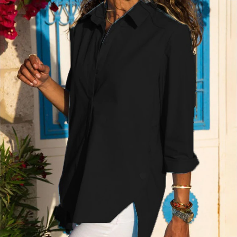 

Long Sleeve Spring and Autumn Solid Color Basic Loose Button Shirts Women Casual Y2K Clothes Red Plus Size 5XL Blouse Tops