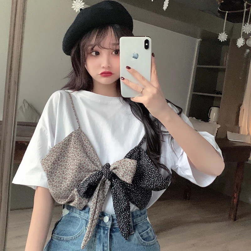 

Big Bow T Shirt Women 2021 New Summer Oversized Top Loose Solid White T Shirts Casual Short Sleeve Basic Shirts Harajuku Style