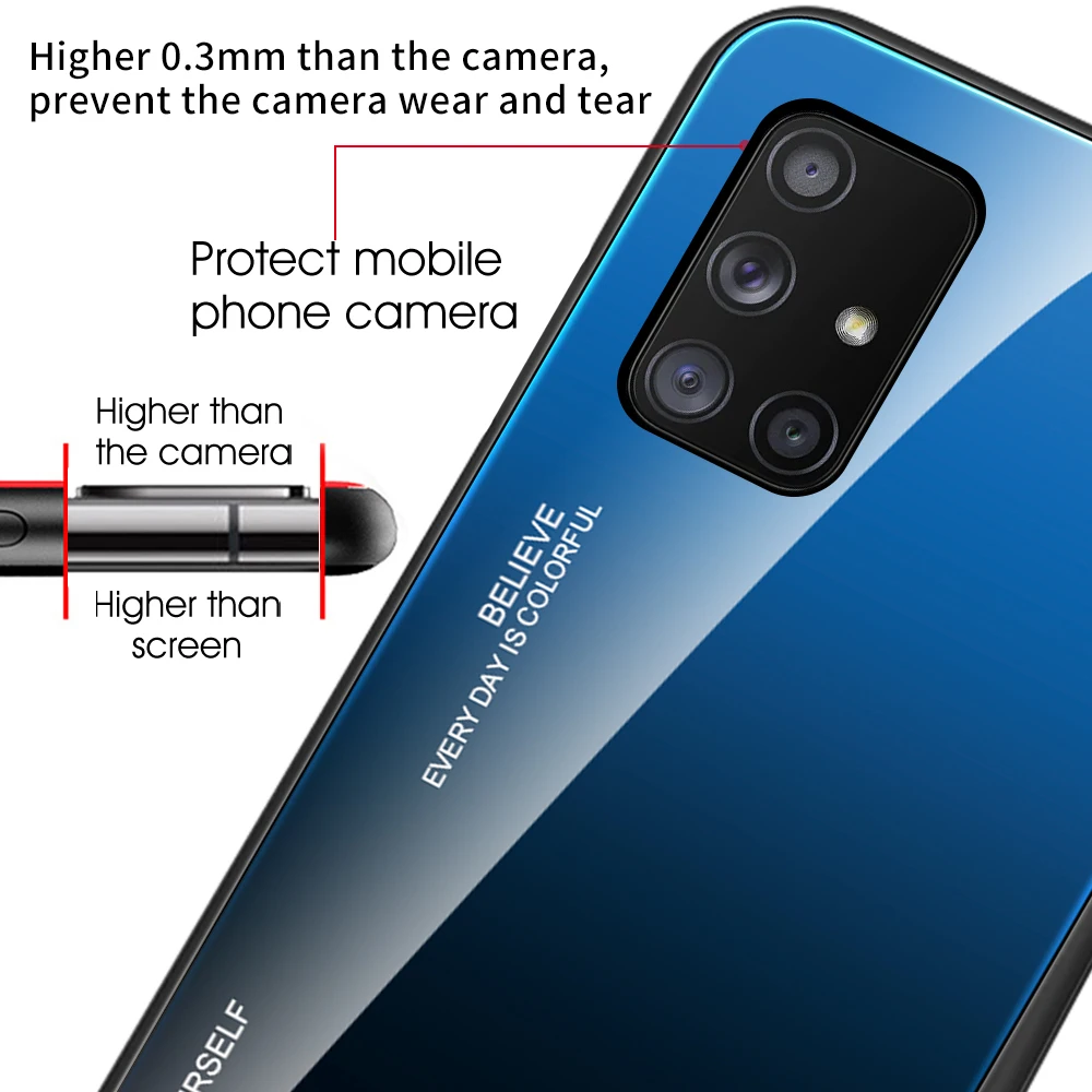 Чехлы из закаленного стекла для Samsung Galaxy A51 чехол A71 AA11 A31 бампер с градиентом цвета