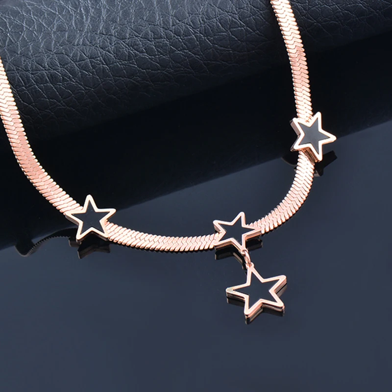 

KIOOZOL 2021 New Stainless Steel Black Star Pendant Rose Gold Silver Color Necklace For Women Fashion Jewelry Gift 334 DP1