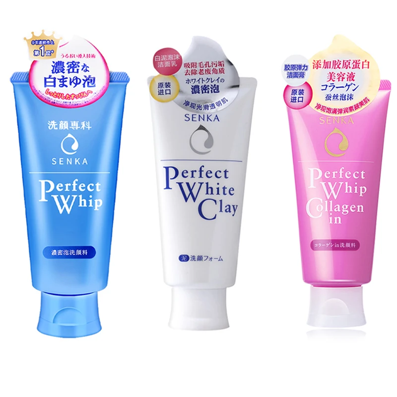 Japan SENKA Perfect Whip Facial Cleasing Foam 120g shiseido Nourishing Collagen Hyaluronic Acid Face Wash Cleanser