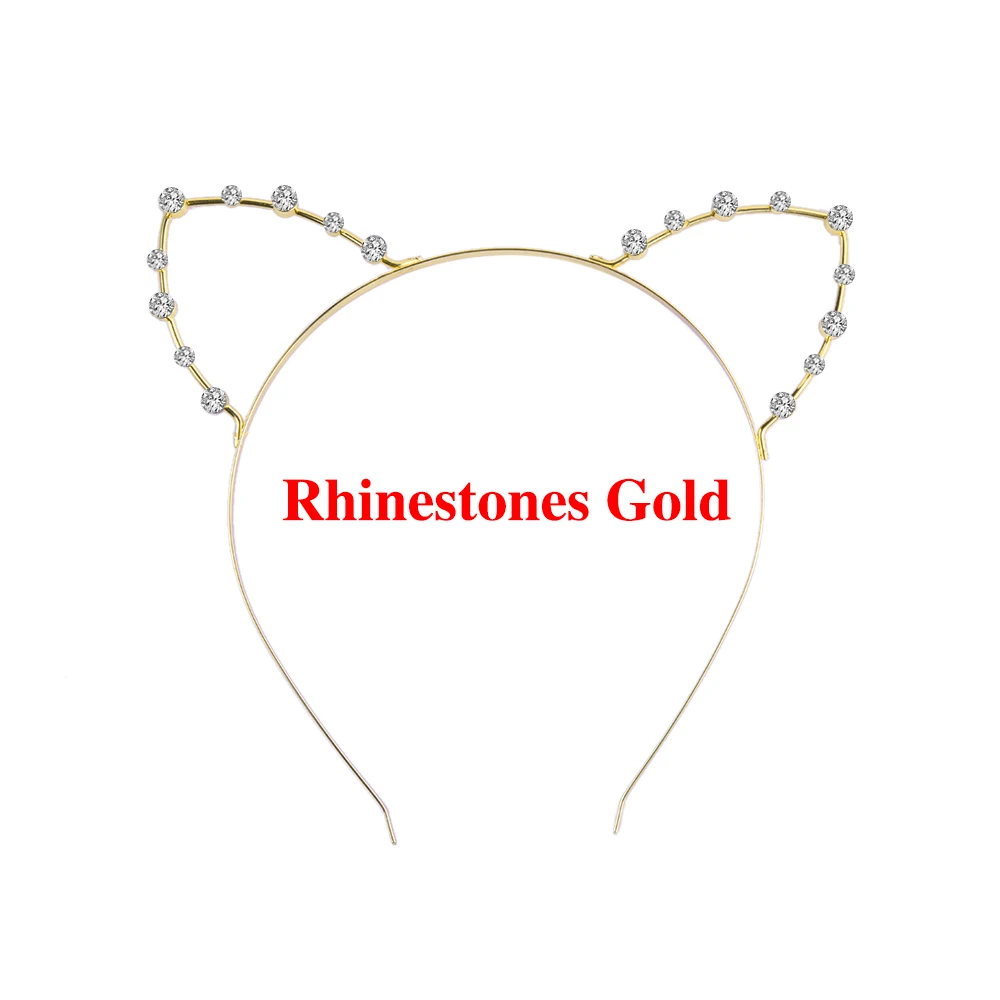 Женский ободок с кошачьими ушками стразы из сплава серебряный/золотой жемчуг