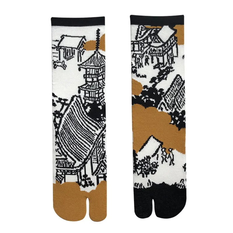 Модные японские хлопковые Мультяшные носки Tabi с разрезом на носках для мужчин и