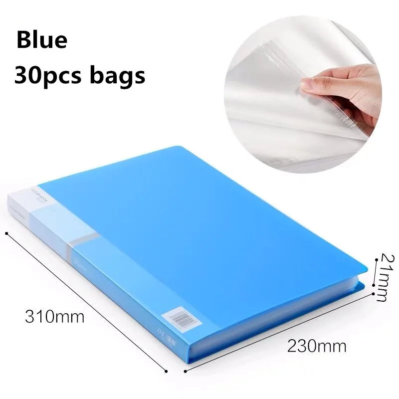30PCS Bag Blue 2 30 60 80 страниц A4 папка для файлов музыкальная смотровая бумага Органайзер сумка для хранения стол сумки для документов лист протекторы чехол канцелярские принадлежности - Цвет: 30PCS Bag Blue 2