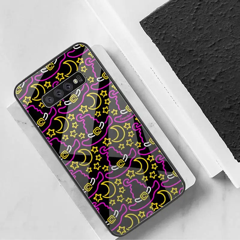 

YJZFDYRM Retro Halloween pumpkin witch cat owl Black Phone Case Tempered Glass For Samsung S7 S8 S9 S10 Plus Note 8 9 10 Plus