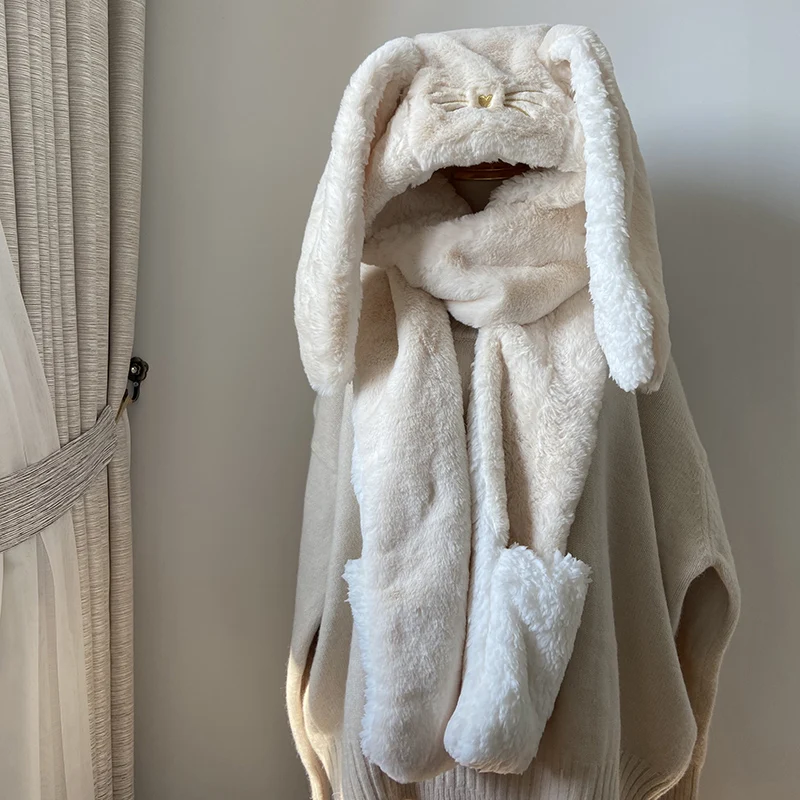 Женская шапка-шарф 3 шт. зимняя теплая мягкая шапка с большими ушами капюшоном и