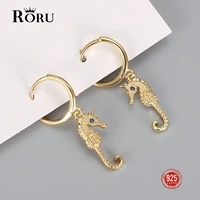925 sterling silver hoop earrings mini hippocampus earrings cute horse animal circle earrings fine jewelry for women