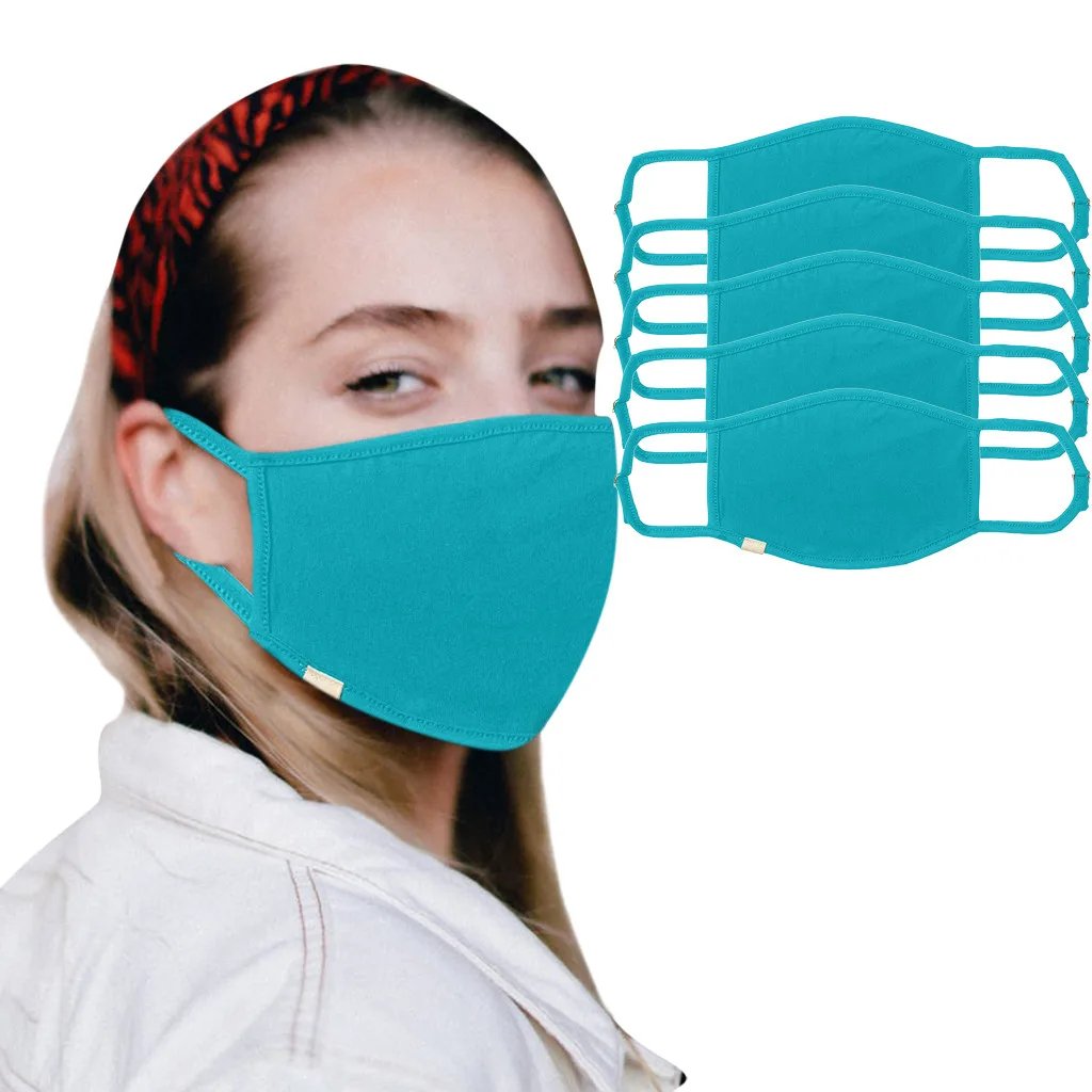 

5PCS Solid Color Facial Reusable Mouth Mask Double Layer Dust Washable Face Mask Adjustable Straps Windproof Mouth-muffle Masks