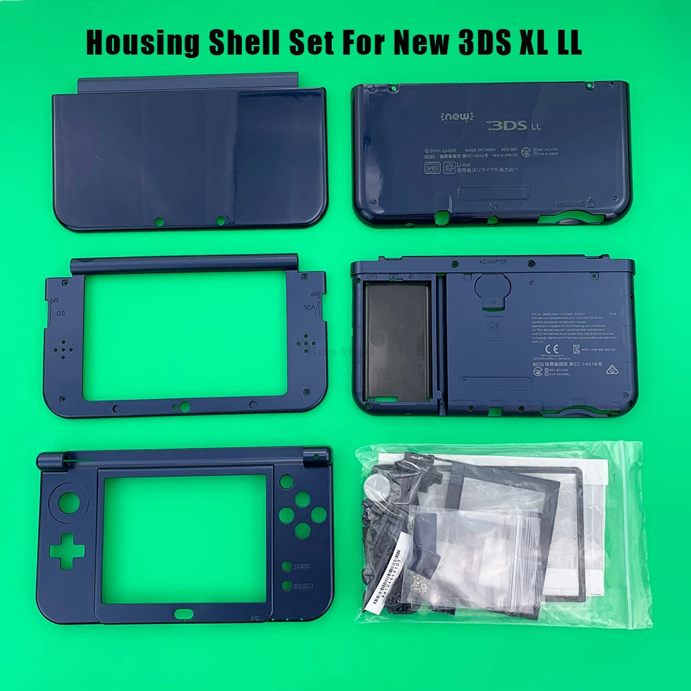 For Nintendo New 3DS XL LL Console Faceplate Blue Bottom Middle Shell Housing Full Set With Buttons Screw Replacement Case Cover