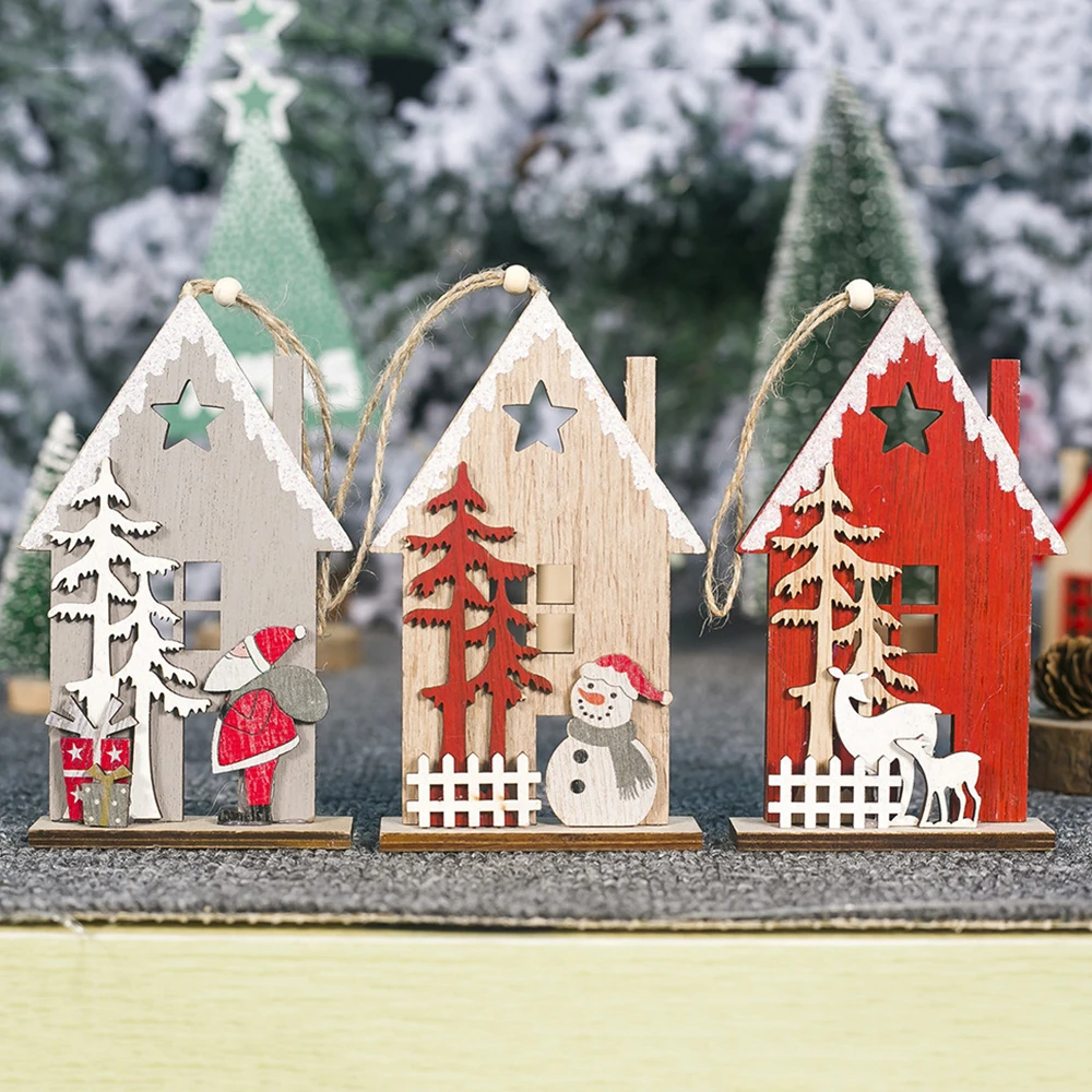 2020 милый Рождественский деревянный дом олень украшения для рождественской елки