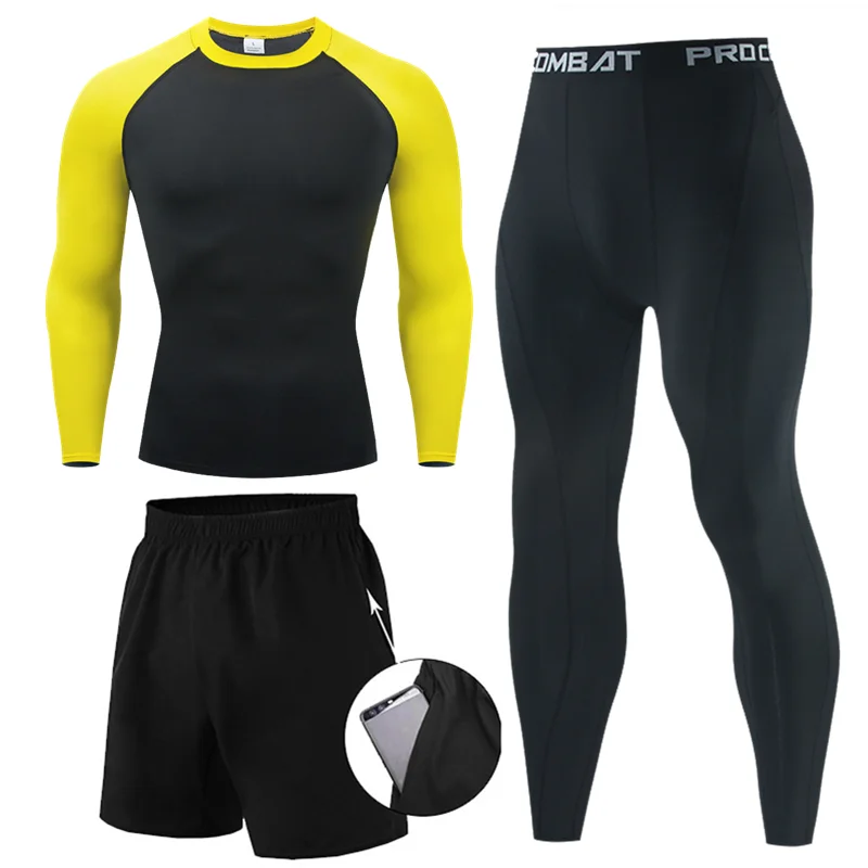 

Компрессионный мужской спортивный костюм, комплект термобелья для бега, Рашгард для ММА, мужские длинные блестящие леггинсы, шорты, одежда