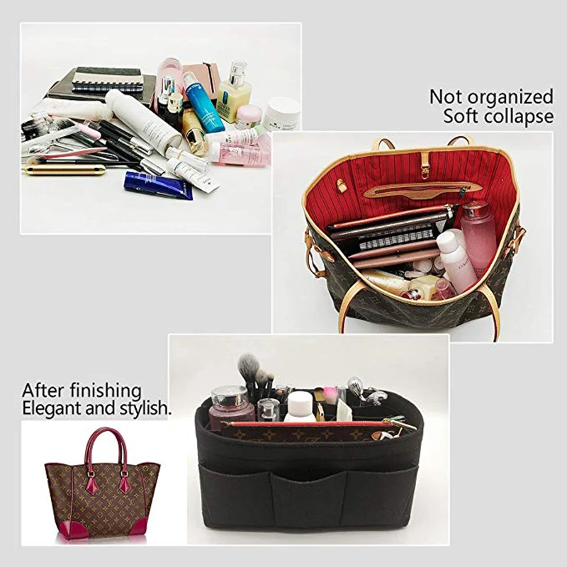 Women Makeup Organizer/Felt Cloth Insert Bag For Handbag Travel Cosmetic Bag Makeup Storage Organizer Fit Various Brand Bags images - 6