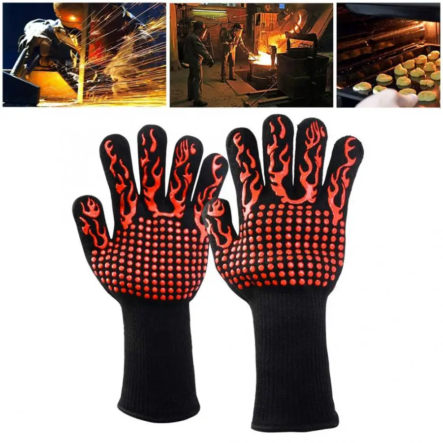 handschoenen BBQ Heat Resistant Gloves Anti-slip Kitchen Oven Cooking Hot Mitts Arm Protection Winter Extended Long | Безопасность и